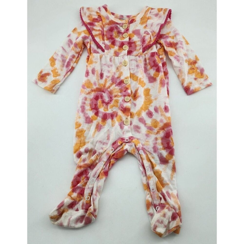 Charlotte & Star Baby Girl One Piece Footed Button Front Outfit Tie‎ Dye 3-6M